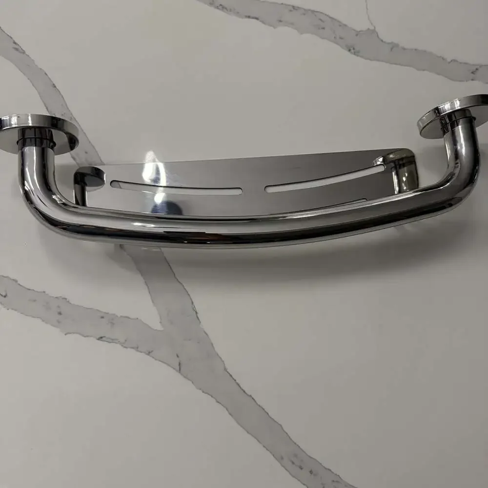 Corner Shower Shelf with Built-in Grab Bar – 2 in 1 Design
